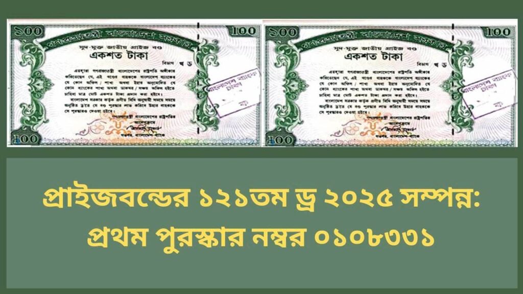 প্রাইজবন্ডের ১২১তম ড্র ২০২৫ সম্পন্ন: প্রথম পুরস্কার নম্বর ০১০৮৩৩১