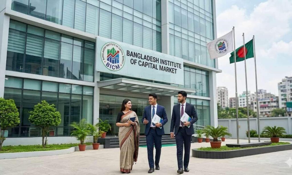 বিআইসিএম ভবন এবং কর্মকর্তাদের পেশাদার চিত্র - বাংলাদেশ ইনস্টিটিউট অব ক্যাপিটাল মার্কেট নিয়োগ ২০২৬